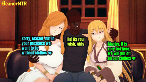 1boy 2girls 3d ahe_gao artist_name ass bald bald_male balls bed bedding_background bedroom bedroom_setting bedroom_sex big_ass big_balls big_breasts big_butt big_nipples big_penis big_thighs breast_grab breasts busty busty_female corruption couch couch_sitting curvy curvy_figure dark-skinned_male dark_skin defeat defeat_sex defeated defeated_heroine dialogue dominant_male eleanor_ntr elf english_text fat_ass feet female flamme flamme_(sousou_no_frieren) foot_focus footjob game_over gameplay_mechanics grabbing_breast green_eyes groping groping_breast heart heart-shaped_pupils heart_eyes heart_symbol huge_breasts hypnosis inside interracial koikatsu large_ass level_difference light-skinned_female light_skin male milf mind_break mind_control penis rolled_back_eyes rubbing_ear rubbing_ears serie_(sousou_no_frieren) sitting_on_couch small_breasts smile sousou_no_frieren speech_bubble straight submissive submissive_female tagme text tongue tongue_out