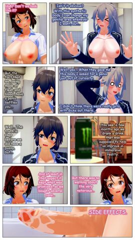 3d 3futas asada_shino balls comic dickgirl eydis_synthesis_ten futa_sans_pussy futanari group intersex koikatsu lovac22 masturbation nipples school_uniform self_upload shinozaki_rika sword_art_online sword_art_online:_alicization testicles text transformation