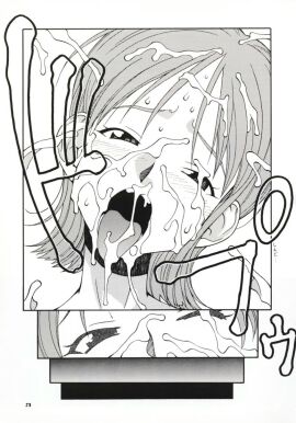 after_sex black_and_white bondage cum cum_on_face doluta doujinshi female female_focus forced_oral male nami_(classic) nami_(one_piece) nude nude_female one_piece open_mouth oral orgasm tongue translation_request