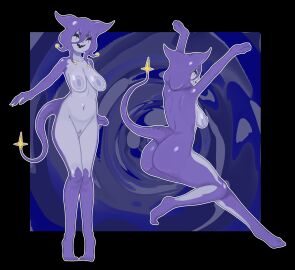 big_breasts grey_skin hi_res jevil long_legs long_tail miliandpaint oc octopus_girl onoko original_character purple_hair purple_skin saggy_breasts simple_background skinny skinny_girl tail tentacle_hair thick_eyebrows thin_female thin_thighs