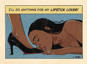 2girls black_hair closed_eyes dark-skinned_female dark_hair dominant_female female female_only femdom foot_worship heels jenifer_prince kiss_mark long_hair lying multiple_females multiple_girls submissive_female yuri