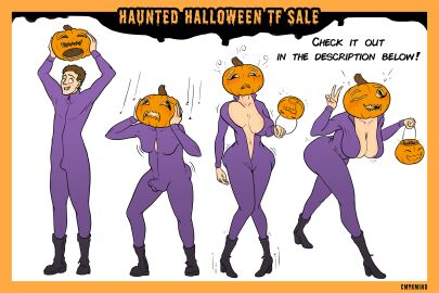 2d ass ass_expansion breast_expansion breast_growth breast_growth_(enlargement) breasts cmykmind female fishnets halloween high_heels huge_ass huge_breasts jack-o'-lantern mind_control mtf_transformation plant_girl plant_transformation pumpkin pumpkin_boobs pumpkin_girl pumpkin_head thick_thighs thighhighs transformation transformation_sequence wide_hips