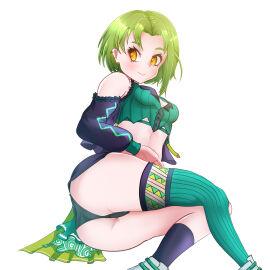 1girls arm_sleeves ass asymmetrical_clothes asymmetrical_legwear breasts brown_eyes colombian ear_piercing earrings exposed_panties female female_focus fingerless_arm_sleeves fingerless_gloves flat_chest freckles green_hair green_nails green_panties hispanic hispanic_virtual_youtuber indie_virtual_youtuber latam_virtual_youtuber light-skinned_female light_skin miyako_noh monochrome_background panties ryumi ryumivt short_hair sitting sitting_on_floor sitting_sideways small_breasts solo_focus thighs twitch twitch.tv virtual_youtuber vtuber white_background yellow_eyes youtube youtube_hispanic