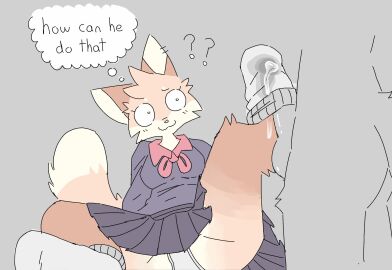 ambiguous_gender animal_humanoid anthro ass balls blush bodily_fluids bottomwear breasts canid canine clothed clothing cum cumshot dialogue digital_media_(artwork) duo ejaculation english_text erection feet female feral foot_fetish foot_play footjob footwear fox fur genital_fluids genitals hair hi_res humanoid humanoid_genitalia male male/female mammal millislushi nude orange_body orange_fur orgasm panties penetration penile penis school_uniform sex simple_background skirt sockjob socks tail text underwear uniform worried