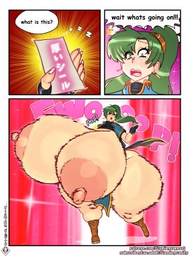 1girls 2024 alternate_body_type alternate_breast_size areola areolae ass ass_expansion black_fingerless_gloves black_gloves blush blush_lines boots breast_expansion breast_growth breast_growth_(enlargement) breasts breasts_bigger_than_head breasts_bigger_than_torso breasts_out breasts_out_of_clothes brown_boots clothed clothed_female clothing earrings english english_text expansion female female_only fingerless_gloves fire_emblem fire_emblem:_the_blazing_blade flamingsanity gigantic_ass gigantic_breasts gloves green_eyes green_hair hip_expansion hips_wider_than_shoulders huge_areola huge_areolae huge_breasts huge_hips huge_nipples huge_thighs implied_transformation large_areolae light-skinned_female light_skin lyn_(fire_emblem) nintendo nipples ponytail puffy_nipples solo solo_female speech_bubble suprised suprised_expression text text_bubble thick_thighs thigh_expansion thighs_bigger_than_head thighs_bigger_than_torso transformation wide_hips