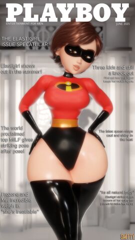 1girls 3d 3d_(artwork) black_boots black_gloves black_long_boots boots breasts brown_hair elastigirl female female_only gloves helen_parr hips latex long_boots looking_at_viewer magazine_cover mask masked_female milf playboy playboy_magazine_cover smitty34 solo solo_female superhero superheroine the_incredibles thick_thighs thigh_highs thighhighs wide_hips