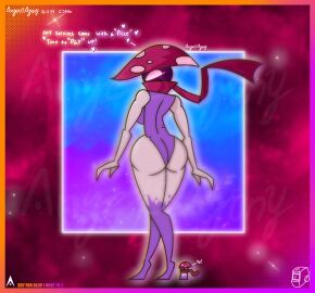 2d 2d_(artwork) agonywelds angelsagony ass female fungy glowing glowing_eyes looking_at_viewer muscular muscular_female mushroom night_cap_(pvz:bfn) nightcap nightcap_(pvz:h) plant plant_girl plants_vs_zombies presenting pvz talking_to_viewer text thick_ass thick_thighs thighs wide_hips