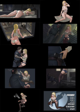 1girls arm_support ass back back_view bed bedroom big_breasts blonde_hair blue_eyes breasts building busty collarbone comic female female_focus female_only from_behind game_cg horror_(theme) hourglass_figure indoors large_breasts laying_on_stomach leaning_forward legs long_hair lying lying_on_bed makeup night night_sky on_bed one_eye_closed outdoors panties parasite_in_city pillow pixel_factory sitting solo street tagme tank_top underwear watching white_panties wide_hips window zombie