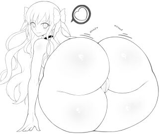 1girls ass ass_body ass_focus big_ass blush bow choker dark_persona dead_apostle_noel_(tsukihime) english_text female female_only hair_ornament hair_ribbon heart-shaped_pupils huge_ass jiggle jiggling_ass long_hair looking_at_viewer looking_back monochrome noel_(tsukihime) nude pussy ribbon shaking_ass shaking_butt smile solo spoken_heart text thanuki thanukiart thick_ass thick_thighs tsukihime tsukihime_(remake) vampire vampire_girl