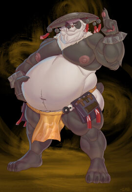 2025 anthro asian_clothing asian_conical_hat barely_visible_genitalia barely_visible_penis bear belly biped bracelet bulge clothing east_asian_clothing eyewear flaccid fundoshi fur gab_art genitals giant_panda glasses hat headgear headwear hi_res japanese_clothing jewelry male male_anthro male_only mammal mihoyo moobs multicolored_body multicolored_fur nipples overweight pan_yinhu panda penis penis_base solo solo_male spiked_bracelet spikes underwear vein veiny_penis zenless_zone_zero
