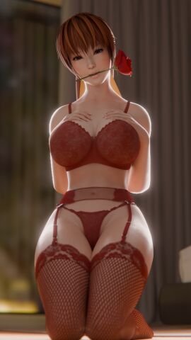 1girls 3d alluring asian asian_female azexnsfw big_breasts blender bra breasts dead_or_alive female female_only full_body garter_belt garter_straps hair hair_ribbon hands_on_breasts indoors kasumi_(doa) light-skinned_female light_skin lingerie lingerie_bra lingerie_only lingerie_panties long_hair looking_at_viewer on_knees orange_hair panties ponytail posing posing_for_the_viewer red_eyes red_lingerie rose rose_(flower) rose_in_mouth seductive seductive_look self_upload sexy solo solo_female solo_focus stockings thighs valentine's_day yellow_hair_ribbon