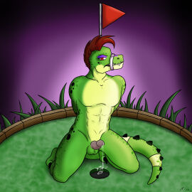 alligator_tail animatronic anthro background balls biceps body_markings boner cjsj completely_naked completely_nude erection facial_markings five_nights_at_freddy's five_nights_at_freddy's:_security_breach fnaf golf_ball golf_course gradient_background green_balls green_body lighting_bolt machine male male_focus male_only mohawk mohawk_(hairstyle) montgomery_gator_(fnaf) muscular muscular_anthro muscular_arms muscular_male muscular_thighs non-human non_mammalian_nipples nude nude_male penis pink_glans pink_penis precum precum_drip precum_on_penis precum_string red_hair reptile reptile_humanoid robot robot_humanoid simple_background solo solo_male spiked_bracelet spotted_body tail tail_markings tattoo tied_male tied_up two-tone_body two-tone_fur