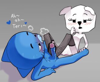 1boy 1girls artist_request bear bear_girl cartoon_network color cub erection female foot_fetish footjob furry gumball_watterson male paper papers penis stockings straight tagme teri_(tawog) the_amazing_world_of_gumball uncensored white_body young