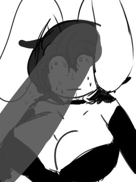 2boys andrew_graves big breasts bunny_ears bunnysuit busty_male female feminine_male feminization male male_with_breasts nervous_sweat no_color penis penis_awe penis_shadow puddinpuddgi sketch stylized the_coffin_of_andy_and_leyley toony