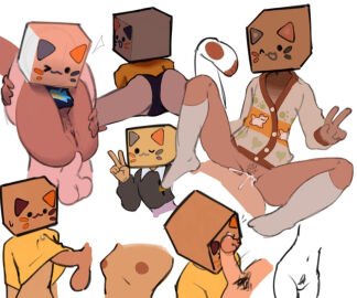 anal_sex black_panties box breasts cum cum_in_pussy cuptoast female full_nelson looking_back male nipples one_eye_closed peace_sign penis pubic_hair pussy socks spread_legs vaginal_penetration vaginal_sex white_background wink