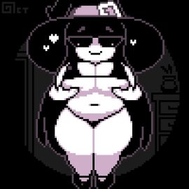 1girls bikini black_eyes black_hair breasts female_only heart holding_breast huge_breasts lifting_breasts long_hair mabel_(octotron2000) micro_bikini mob_face navel octotron2000 pixel_art plump self_upload shoes shortstack skindentation smug solo solo_female thick_thighs white_body wide_hips witch witch_hat