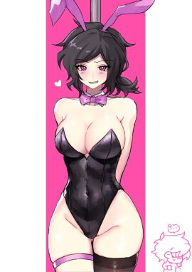 ... 1boy 1girls andrew_graves ashley_graves big_breasts black_hair blush breasts brother_and_sister bunny_ears bunnysuit cleavage female heart heru large_breasts light-skinned_female light_skin looking_at_viewer male nosebleed pole rabbit_hole_(vocaloid) siblings smile smirk standing the_coffin_of_andy_and_leyley thighhighs wide_hips