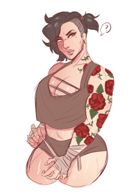 1girls 2022 ? amaamaranth arm_tattoo bandages black_hair ear_piercing eye_scar female female_focus female_only green_eyes heterochromia mole_under_eye muscular muscular_female original pain_(amaamaranth) ponytail scar scar_across_eye side_shave solo solo_female solo_focus sweat tattoo toned toned_female