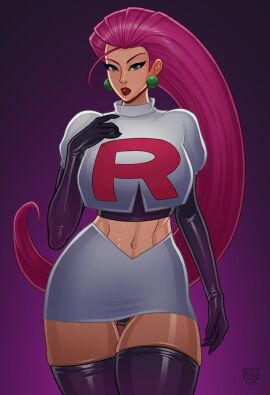 1girls alternate_version_available armwear big_breasts black_gloves black_thighhighs blue_eyes bottomwear breasts clothing ear_piercing earrings female female_only gloves hair hips jessie_(pokemon) legwear lips lipstick long_hair mature mature_female monolithic-sloth pencil_skirt pink_hair pokemon pokemon_(anime) red_lips red_lipstick skirt solo solo_female thick_lips thighhighs thighs topwear white_skirt