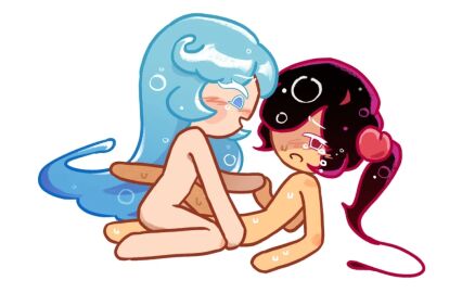 2girls cherry_cola_cookie cookie_run cookie_run_ovenbreak cream_soda_cookie female sweat yuri