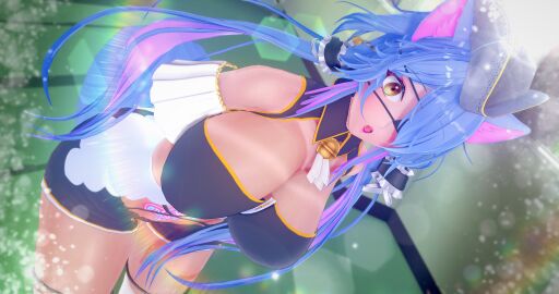 1girls 2023 3d breasts cat_ears cat_girl cat_tail catgirl deluxe_rosie female female_only huge_breasts indie_virtual_youtuber leaning leaning_foward rosie_(vtuber) solo solo_female standing tail tan-skinned_female tan_body tan_skin virtual_youtuber