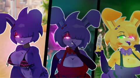 3d 3girls bikini bonfie bonfie_(cryptia) bonnie_(cally3d) bonnie_(fnaf) breasts fap_nights_team female female_only five_nights_at_freddy's fredina's_nightclub spring_bonnie spring_bonnie_(fnaf) springbonnie_(cally3d) tagme