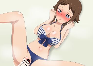 bar_censor big_breasts bikini blush breasts brown_hair censored cum cum_in_pussy cum_inside female funaki_satomi gundam gundam_build_fighters gundam_build_fighters_try heart-shaped_pupils large_breasts male penis pussy sex spread_legs toro_s_w vaginal_penetration