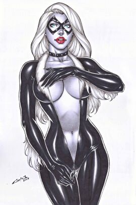1girls 2024 artist_name artist_signature black_bodysuit black_cat_(marvel) black_clothing black_latex bodysuit breasts carlos_braga clothed_female curvy curvy_female deviantart_link ed_benes_studio felicia_hardy female female_only huge_breasts inner_sideboob large_breasts latex latex_gloves latex_suit long_hair marvel marvel_comics mask no_bra no_panties open_bodysuit open_clothes seductive_look skin_tight slim_waist solo solo_female spider-man_(series) tight_clothes tight_clothing undressing unzipped unzipped_bodysuit unzipping unzipping_bodysuit white_hair