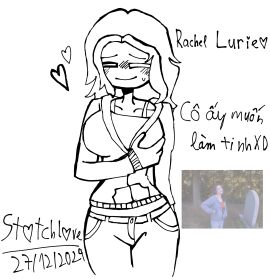 blush blushing breasts busty busty_female colorless female grabbing_own_breast horny horny_female jacket_partially_removed lulzcel rachel_lurie reference_image sketch solo solo_female stotchlove vietnamese_text watermark what zero_day