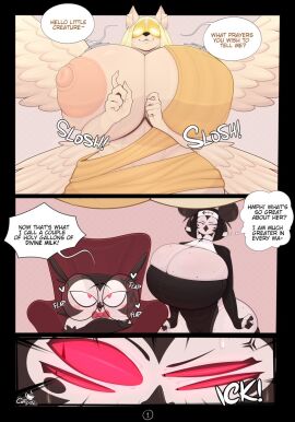 1boy 2024 2d 2d_(artwork) 2d_artwork 2girls abs angel angel_girl angel_wings ass avian avian_humanoid beak big_breasts bird bird_boy bird_girl bird_humanoid black_fur blonde_female blonde_hair blush blush_lines blushing_male blushing_profusely breasts canid canid_humanoid canine canine_ears canine_humanoid canis coffi_(coffilatte) coffilatte couch couch_sitting dialog dialogue dialogue_box dialogue_bubble dog_ears dog_girl female glasses glasses_on_head glowing glowing_eyes hair_bun hairbun heart heart-shaped_pupils heart_eyes heart_symbol hearts_around_body hearts_around_head horny horny_male huge_boobs huge_breasts hyper hyper_breasts looking_at_another male multiple_females multiple_girls nipple_bulge nipples nun nun_outfit oc original original_character original_characters pink_background red_eyes red_sclera slosh sloshing_breasts smaller_male stella_(coffilatte) sweat sweatdrop sweaty_ass sweaty_body sweaty_face text text_box text_bubble thick thick_hips thick_thighs thighs thighs_bigger_than_head thighs_together thinking white white_fur wings yellow_hair