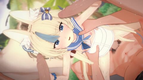 1girl3boys 1girls 3boys blonde_hair blue_eyes blush foursome handjob happy looking_at_viewer nipples no_bra no_panties no_sound petite petite_body petite_female sailor_collar sailor_uniform sameko_saba shirt_lift small_breasts stroking_penis tagme video vtuber