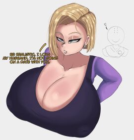 1girls android_18 blonde blonde_hair breasts dragon_ball dragon_ball_super female female_focus female_only huge_breasts imminent_cheating imminent_cuckold imminent_cuckolding imminent_netorare imminent_ntr krillin kuririn kyolittlemotto