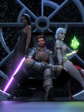 1boy cal_kestis dathomiri dathomirian female inquisitor inquisitor_(star_wars) jedi:_fallen_order jedi:_survivor male merrin nightsister no_nudity second_sister sfw slave_leia_(cosplay) star_wars trilla_suduri word2