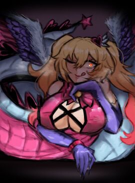 1girls big_breasts breasts don_quixote_(limbus_company) female heart_symbol lamia limbus_company naga project_moon snake snake_tail valentine_gaz walpurgis walpurgis_night wings winking winking_at_viewer