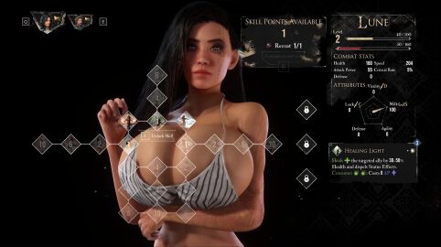 1girls 3d 3d_animation alternate_breast_size arm_under_breasts asymmetrical_hair barely_clothed big_breasts black_hair black_hair_female breasts breasts_bigger_than_head clair_obscur:_expedition_33 cleavage female female_only gameplay_mechanics hair_down huge_breasts large_breasts long_hair lune_(clair_obscur:_expedition_33) midriff short_playtime skill_tree skimpy skimpy_clothes solo solo_female tagme tattoo tattooed_arm tattoos upper_body vaako video