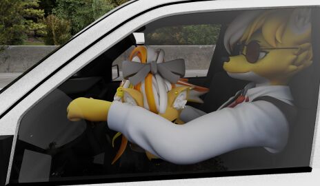 absurd_res animal_genitalia animal_penis anthro blender_cycles car clothing driving ear_piercing ear_ring equine_genitalia equine_penis eyewear facial_piercing fellatio female futanari genitals haolde haolde_(character) hi_res intersex intersex/female mechanical_arm mechanical_leg mercedes-benz nose_piercing nose_ring oral penile penis piercing ring_piercing selfcest sex square_crossover suit sunglasses vehicle