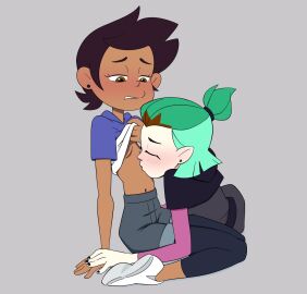 2021 2girls amity_blight ass breasts brown_hair canon_couple clothing dark-skinned_female dark_skin disney disney_channel dominican earrings female female_only footwear fully_clothed green_hair hair hexside_uniform hispanic human humanoid interracial_yuri kiss kissing_chest latina lifting_clothing light-skinned_female light_skin luz_noceda multiple_females multiple_girls pale_skin school_uniform short_green_hair straight_hair tagme the_owl_house thrumbo tights tunic uniform witch yuri