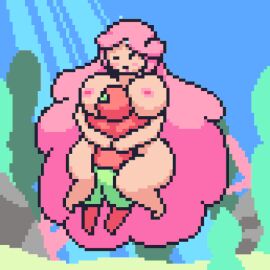 animated big_breasts breasts female mia_(okami_tomato) pink_hair pixel_animation pixel_art seabed tomato_(okami_tomato) underwater zxtomatofan