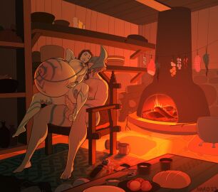 belly belly_bigger_than_body belly_bigger_than_head belly_bulge belly_piercing big_belly breasts breasts_apart breasts_bigger_than_head cozy female futa_on_female futanari gigantic_breasts hearth intersex narodii nipple_piercing nipples piercing pregnant pregnant_belly pregnant_female pregnant_sex ready_to_pop tattoo tattoos