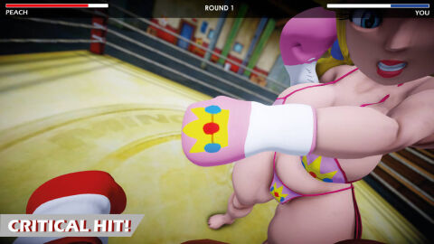 1boy 1girls 3d big_breasts big_hips bikini blonde_hair boxing boxing_gloves boxing_ring breasts curvy curvy_female earring female female_focus gameplay_mechanics light-skinned_female light_skin lips male male_pov mario_(series) mmd pink_bikini pink_boxing_gloves pov princess princess_peach punch red_boxing_gloves ryona strong_female swimsuit thighs ultimabox