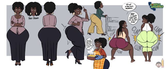 2girls ass big_ass big_butt bottom_heavy bubble_ass bubble_butt coastline_chronicles curly_hair dark-skinned_female dark_skin dialogue dreadlocks drew_&_wright_productions dwproductions01 female fran_(d_&_w_prod.) fully_clothed glasses huge_ass jan_(d_&_w_prod.) janice_(d_&_w_prod.) large_ass large_butt large_hips large_thighs librarian looking_at_viewer married_female mother mother_and_daughter no_nude no_sex original original_character pantylines pear_shaped pear_shaped_female ponytail text twerk twerking wide_hips wide_thighs