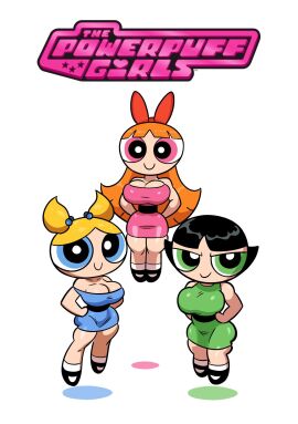 artstyle_imitation ass big_ass big_breasts blossom_(powerpuff_girls) breasts bubble_ass bubble_butt bubbles_(powerpuff_girls) buttercup_(powerpuff_girls) cartoon_network cleavage fat_ass female floating flying powerpuff_girls superheroine thick_thighs thin_waist tight_clothing tight_dress voluptuous