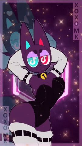 animated animated_gif anthro bare_hips breasts cat_girl catgirl dancing female gif heterochromia leotard looping_animation solo thick_thighs thighhighs third-party_edit tiktok tiktok_(xoxo_mk) xoxo_mk