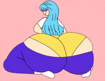 1girls ass ass_bigger_than_head ass_cleavage ass_crack ass_focus big_ass big_butt blue_hair butt_crack exposed_panties fat_ass female female_only friday_night_funkin friday_night_funkin_mod leggings light-skinned_female light_blue_hair light_skin long_hair looking_at_viewer mischievous_look modinnikita panties pants_down pink_background purple_eyes purple_pants sister's_skyblue_(friday_night_funkin) skyverse smile solo solo_female tongue tongue_out white_shirt yellow_panties