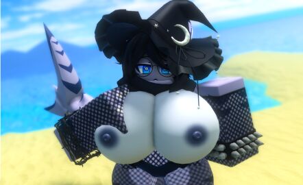 1girls 3d artist_request big_breasts breasts female fishnets glasses grey_skin humanoid hyper_breasts naked naked_female roblox robloxian shark shark_humanoid shark_tail source_request tagme tiger_shark ursula_abe