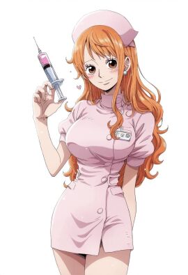 artist_request clothing female female_only nami_(one_piece) nurse one_piece orange_hair syringe