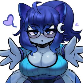 1girls breasts crescent_hair_ornament female gipehtyboon huge_breasts imminent_hug looking_at_viewer pov tagme