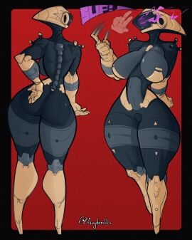 ass augdensden breasts female greeting large_ass large_breasts mask robot thick_thighs