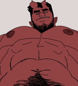 2d 2d_animation abs animated aries03220 bara beard biceps demon demon_horns devil devil_horns looking_at_viewer male male_nipples male_only male_pubic_hair muscular muscular_male nipples nude pecs pubic_hair red_body red_skin yaoi