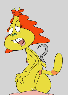 domestic_cat dr._hutchison duo felid feline felis female first_person_view grey_background hair hi_res human impstripe male male/female mammal nickelodeon nude open_mouth orange_hair partial_male pussy rocko's_modern_life simple_background teeth tongue vaginal_penetration